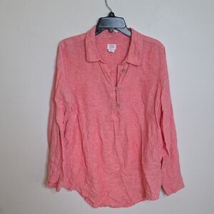 Sigrid Olsen Size large Red Linen Button-Down Shirt